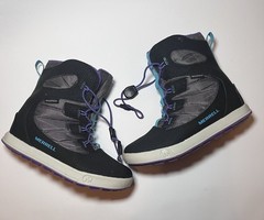 Merrell Youth Size 1 Kids Black and Purple Waterproof Winter Boots Snow Bank 2.0