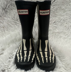 Hunter Original Kids Waterproof Rain Boot Black Skeleton Print US 12 EU 29