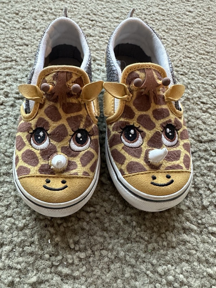 VANS Off The Wall Giraffe Print Slip-On Kids Shoes 10 Fabric Low Top