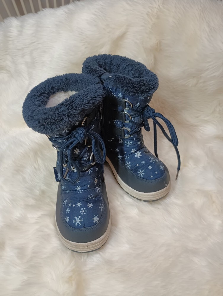 Apakowa Kids Snowflake Lined Waterproof Blue Winter Snow Rain Boots 26 Toddler
