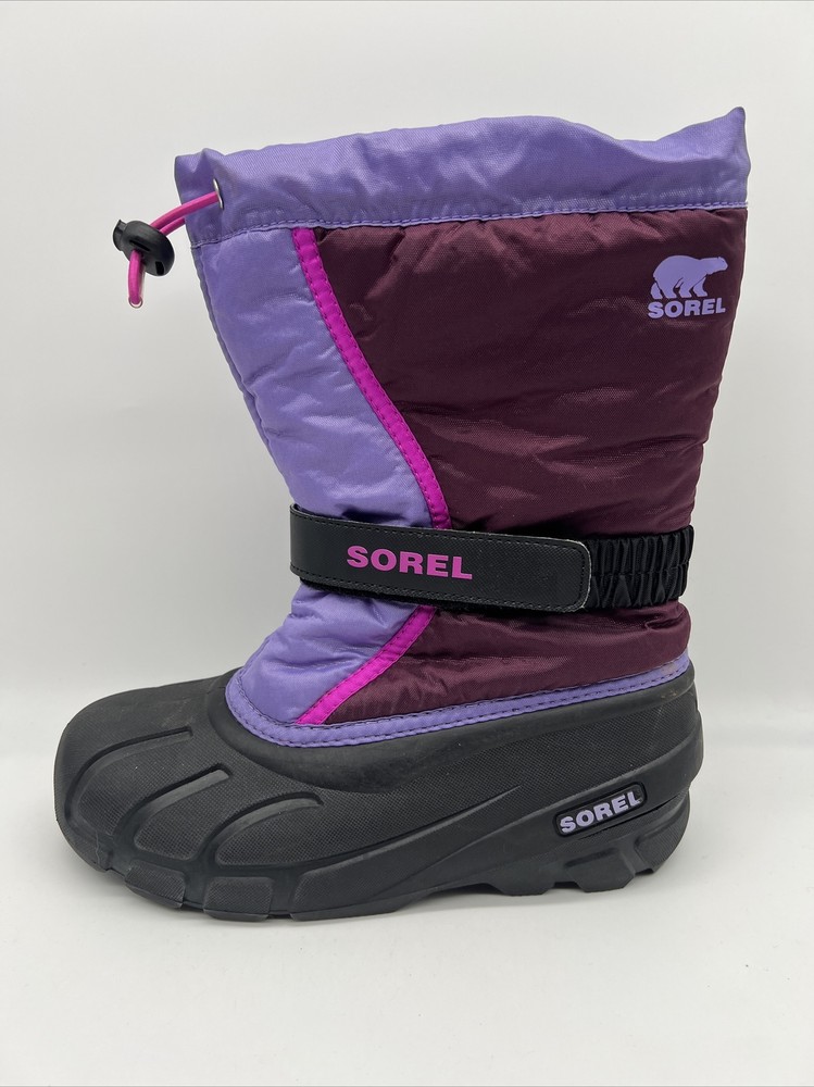 Sorel Kids Size 5 Youth Waterproof Winter Snow Boots Felt Purple Pink Black