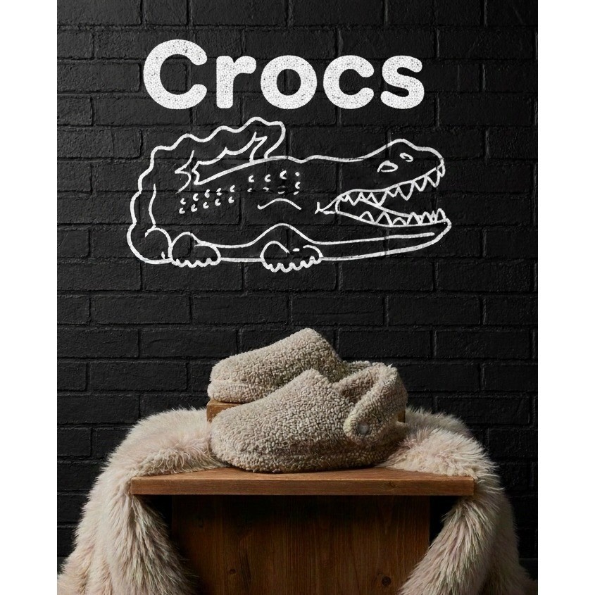 🔥Crocs Classic🤎 Fuzz-Mania Clogs Mushroom Tan Faux Fur mule Slippers Kids C12
