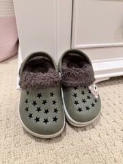 Crocs Toddler Classic Fuzzy Lined Clog Slip On Shoes Mint Green Sz 5