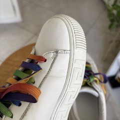 Versace White Greca Rainbow Leather Low-Top Bohemian Kids Size 31-US Size 13