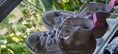Converse All Star Unisex Kids High Top Sneakers Silver Glitter Pink Lace Up 12.5