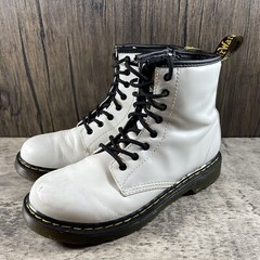 Dr Doc Martens 1460J Combat Boots White Leather Lace Up Side Zip Youth US 4M /5L