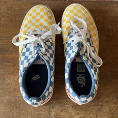 Vans Yellow/Blue/Red/White Checkerboard Pattern Lace Up Sneakers Youth Size 5