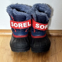 Sorel Snow Commander Kids 5 Navy Red Waterproof Winter Boots Faux Fur Lined