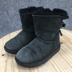 UGG Boots Youth 1 Bailey Bow II Shearling Black Pull On Ankle Top Comfort Casual