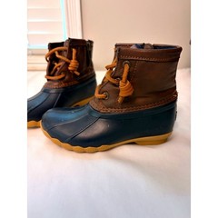 Sperry Saltwater Duck Boots Navy Brown Kids Size 10M Preppy Rain boot