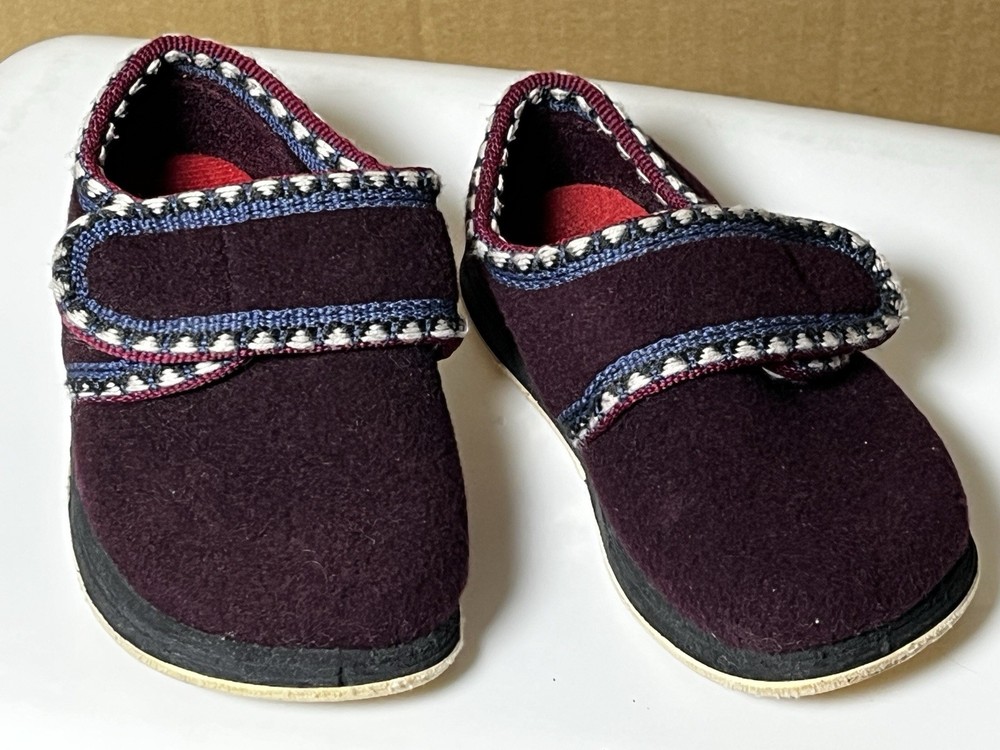 Foamtreads Canadian Wool Blend Slipper Shoes for Children Burgundy Aqua Sz T8