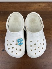 Crocs Classic White Clog Shoes Junior Size 1 Unisex with One Charm Pre Owned
