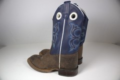 Old West Youth 3 D Western Boots Broad Square Toe Brown Blue Leather Cowboy