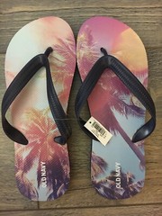 Old Navy Older Kids Flip Flops L(5/6) Palm Trees/Navy Strap & Bottom NWT