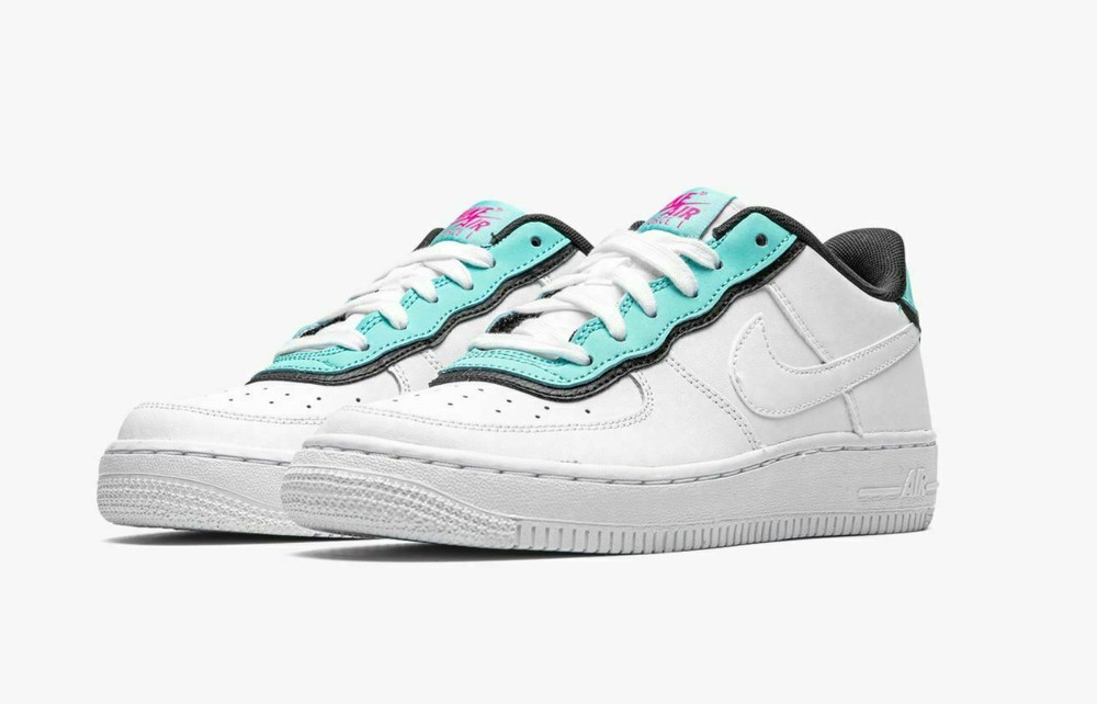 Nike Air Force 1 LV8 1 DBL Size 3.5Y Womens Sz 5 White Teal Black BV1084 100 AF1