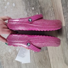 Crocs Classic Lined Glitter Kids Clogs Sz 6 Fuchsia Fun Slingback Sandals