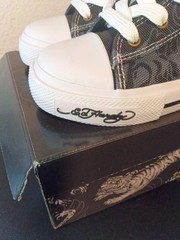 Ed Hardy High-Top Canvas Sneakers BLK Heart Skull EH04066001 Unisex Kids Sz 10