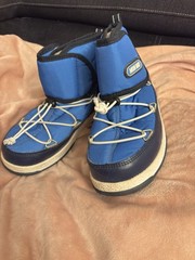 Moon Boot The Original Blue Snow Boots Unisex Kids Drawstring Lined US 2.5 EU 34