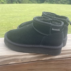 BEAR PAW Bearpaw Sherpa Lined Leather Black Boots HI TOPS Sz 1 9″ Sole❤️bt15m25