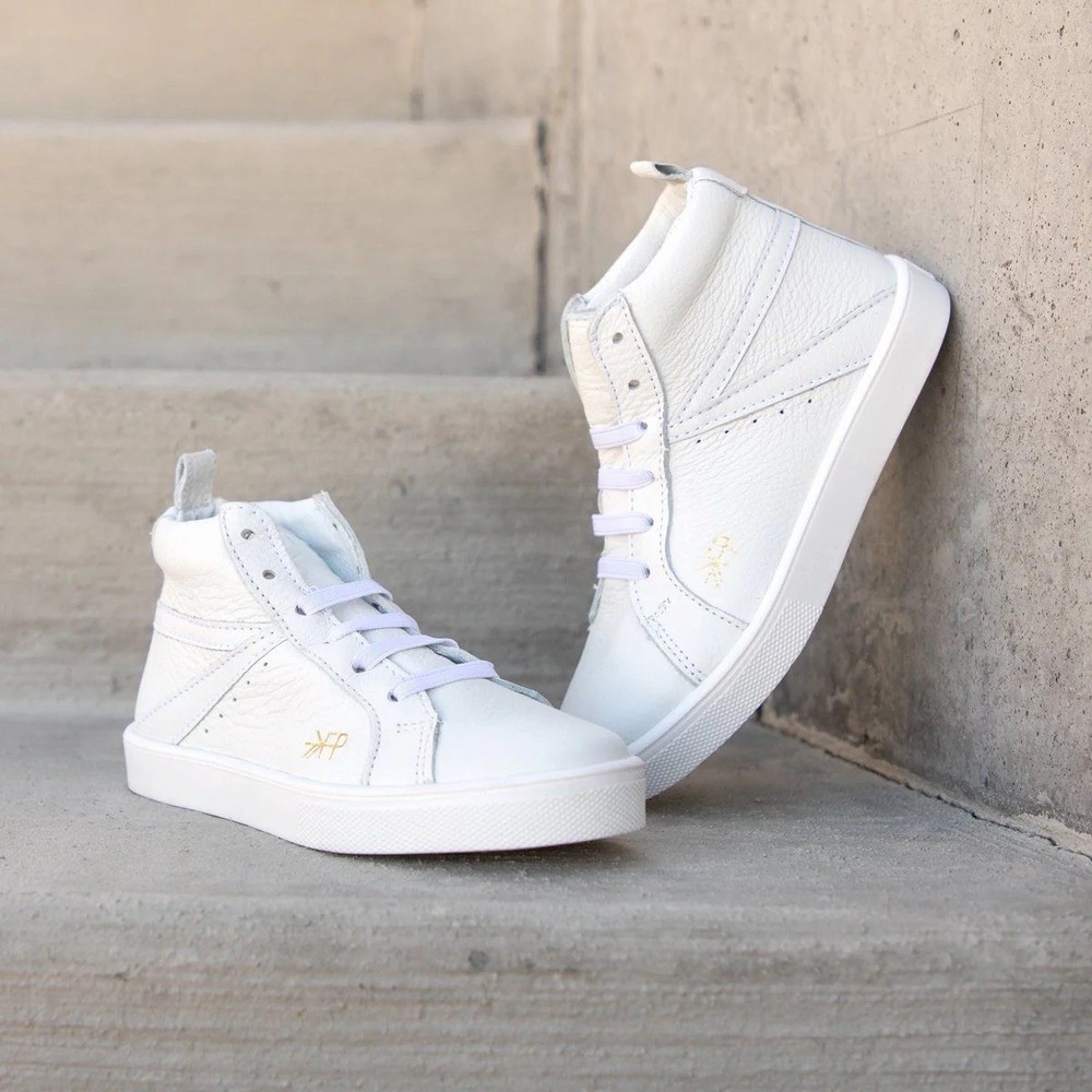 Freshly Picked White Leather High Top Sneakers Unisex Kids Casual Shoes