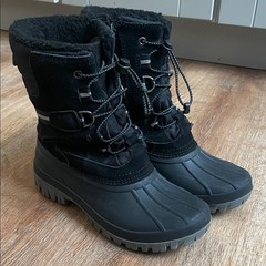 Lands End Black Waterproof Snow Boots Youth Size 3 Faux Shearling Lined Side Zip