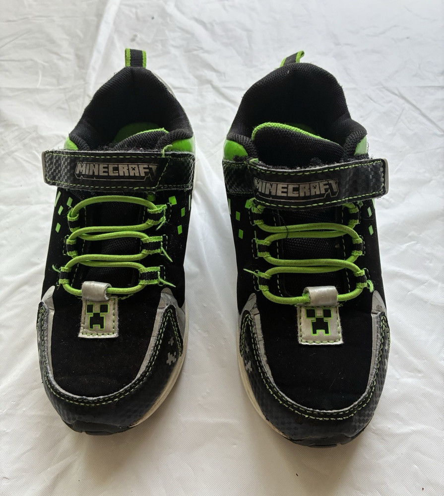 Minecraft Creeper Kids Athletic Sneakers Size 12 Black/Green Hook & Loop Low Top