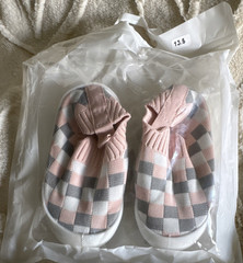 SP24088 Pink Gray White Checkered Slip-On Unisex Kids Shoes Size 13.5