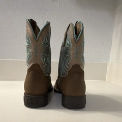 Ariat Western Embroidered Leather Boots Blue Stitching Square Toe Unisex Kids