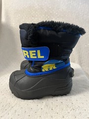 Sorel Snow Boots Kids Size 7 Snow Commander Black Blue Round Winter NV1977-011