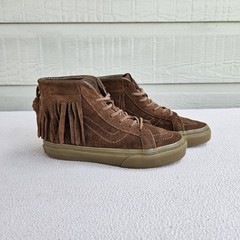 Vans Sk8-Hi Moc Fringe Sneakers Youth SZ 1 Boho Brown Suede Leather 721278