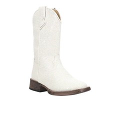Roper Galore Glitter Square Toe Cowboy Toddler Girls White Casual Boots 09-018-