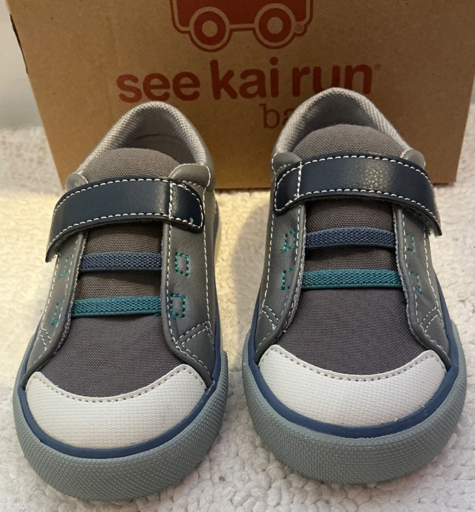 See Kai Run Alex Gray Canvas Hook & Loop Sneaker Unisex Toddler KSN400U230 Sz 10