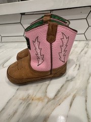 John Deere Infant Size 4 Brown Pink Leather Cowboy Western Boots
