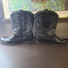 Deer Stags Black Western Embroidered Pull On Block Heel Boots Unisex Kids Size 5