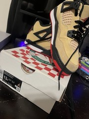 Jordan 4 Retro PS Beige Black Red Kids Sneakers Suede Mesh Size 13c