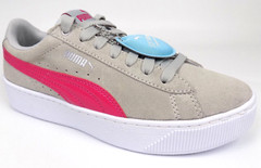 PUMA Vikky Platform Jr Kids Running Shoes Size 6 C Gray/Pink AL7650