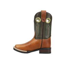 Roper James Embroidered Square Toe Cowboy Toddler Boys Brown, Green Casual Boot