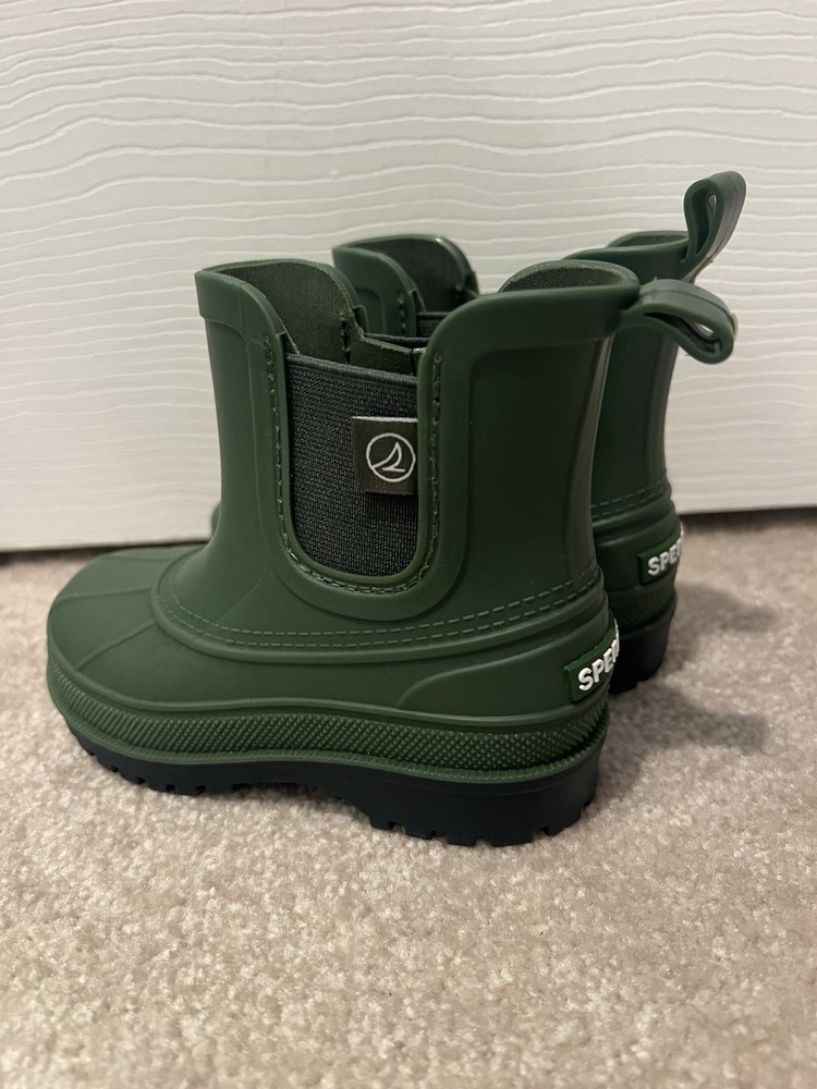 Sperry Kids Green Rubber Rain Boots Size 7 Waterproof Pull On