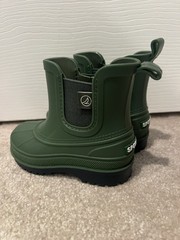 Sperry Kids Green Rubber Rain Boots Size 7 Waterproof Pull On