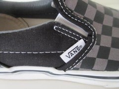 VANS CHECKERBOARD LOW PROFILE CLASSIC SLIP-ON BLACK/PEWTER CHECK KIDS SIZE 3 EUC
