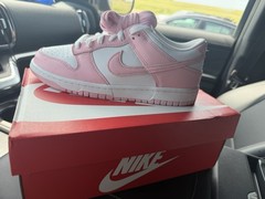 Nike Dunk Low (GS) White/Soft Pink Leather Low Top Sneakers 7Y FB9109-125