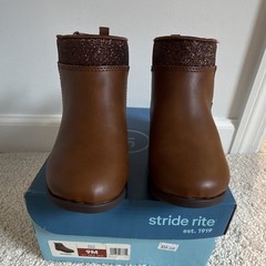 Stride Rite Lucy 3 Brown Faux Leather Ankle Boots Zip Glitter Kids 9M EU25