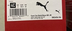 Puma Junior Size 4 Cool Cat Bold Boys BX JR Slide Sandals White Black Red Kid 4C