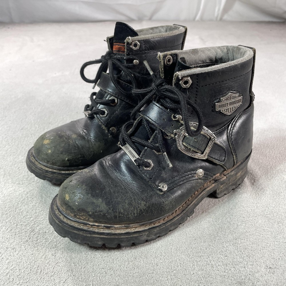Harley-Davidson Boots Womens 5.5 Black Leather Biker Buckle Ankle Motorcycle