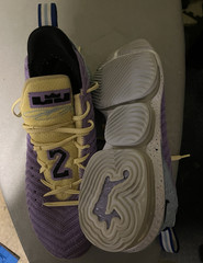 Nike LeBron Unisex Basketball Low Top Lace-Up Sneakers Purple/Yellow 13