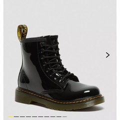 Kids Dr Martens Black Patent Leather Lace Up Side Zip Boots Size: 11
