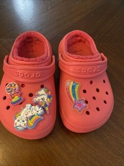 Crocs Lined Clogs Pink Unicorn Cat Bubble Gum Jibbitz Girls Size C10