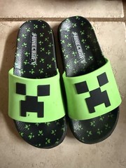 Minecraft Sandals Youth 1-2 Slide Flats Green Open Toe Casual Breathable Comfort