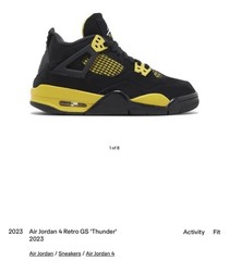 Jordan Air Jordan 4 Retro GS Thunder Black/Yellow Sneaker 6.5Y 408452-017