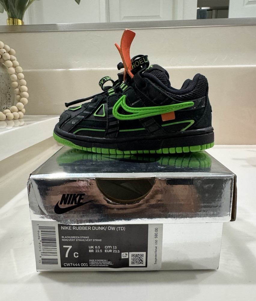 Nike x Off-White Rubber Dunk TD Black Green Strike Toddler Size 7C CW7444-001